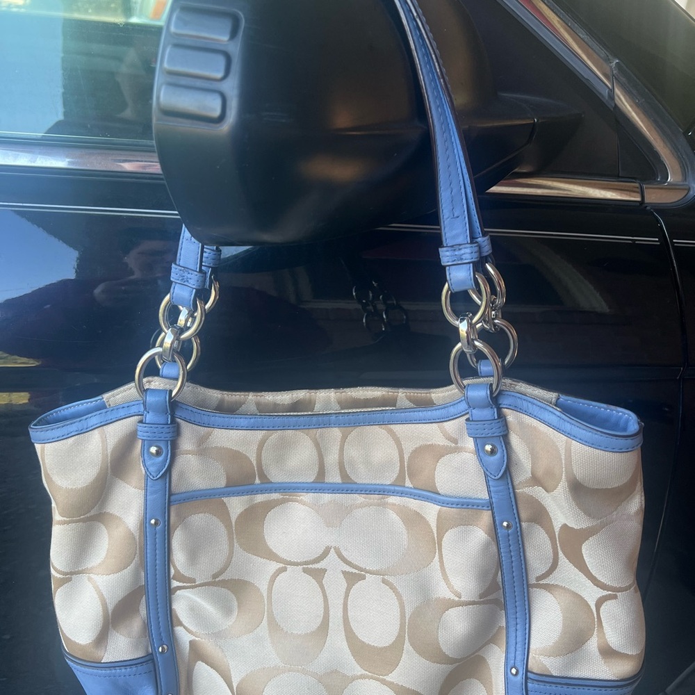 Coach Beige and Blue Shoulder Bag